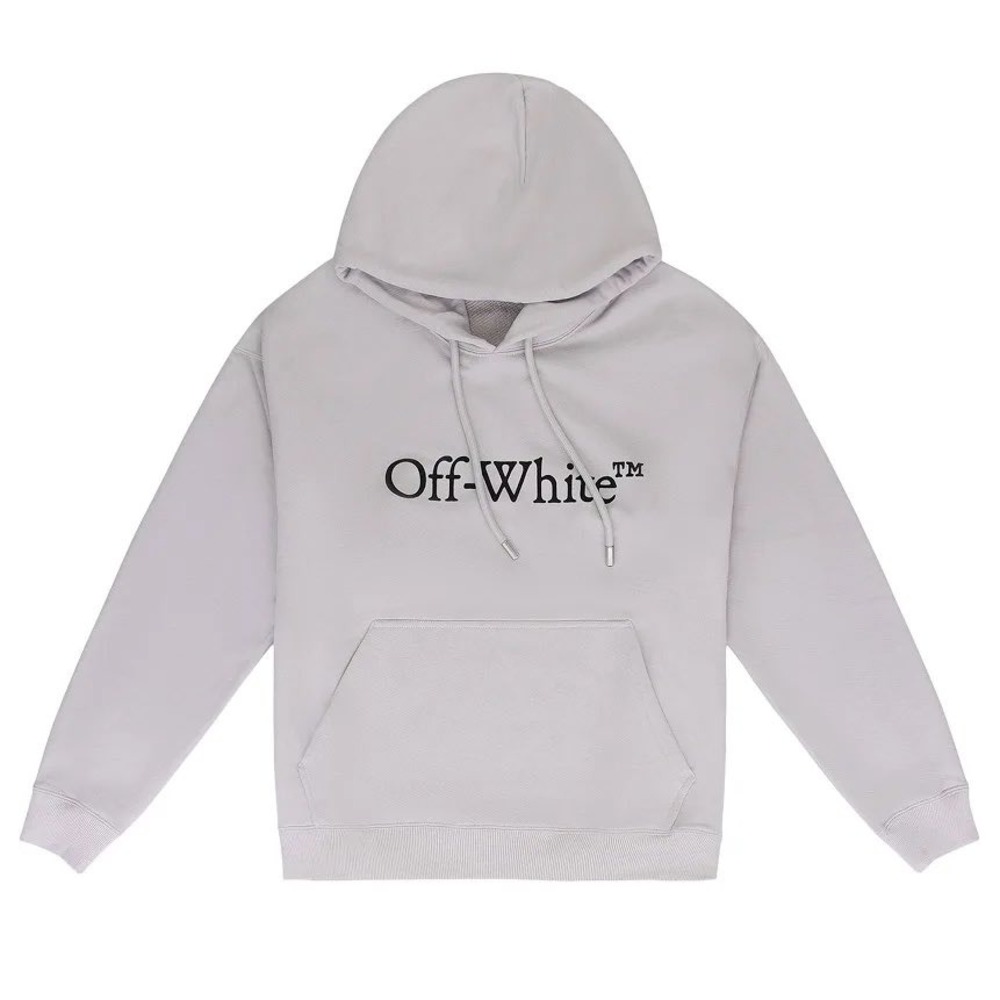 Off-White Big Bookish Skate Hoodie Light Stone Black Arched Logo‎ Mens L NEW
